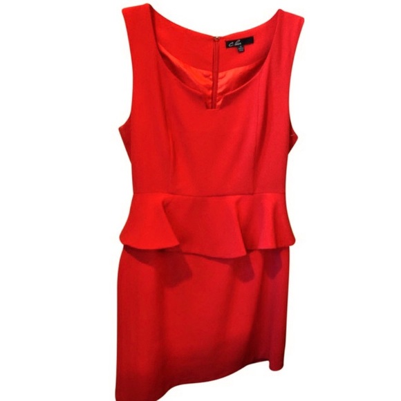 Red Cocktail Dress with Peplum Waist - Picture 2 of 8